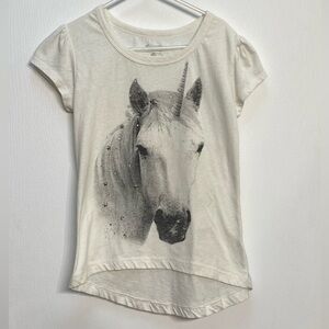 Xhilaration, Girls, T-shirt, White, Unicorn, Size M, 7/8